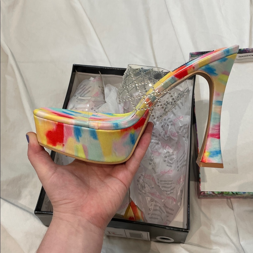 •CAPE ROBBIN• “Rika” Rhinestone Square Toe Platform High Heels - Multi // NIB - Picture 8 of 16